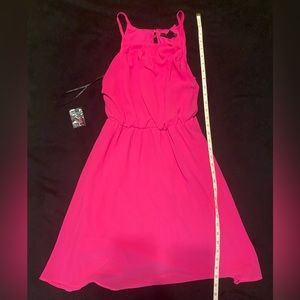 Bright pink, sleeveless dress
